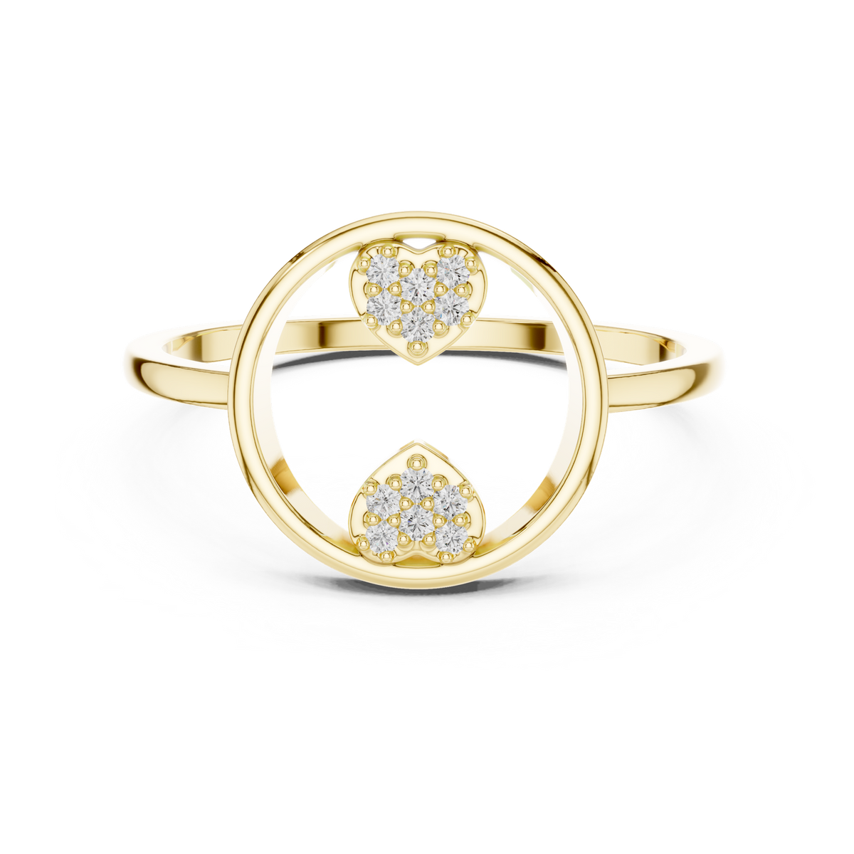 14K Solid Gold Lab Diamond Heart Cluster Ring, Yellow Gold