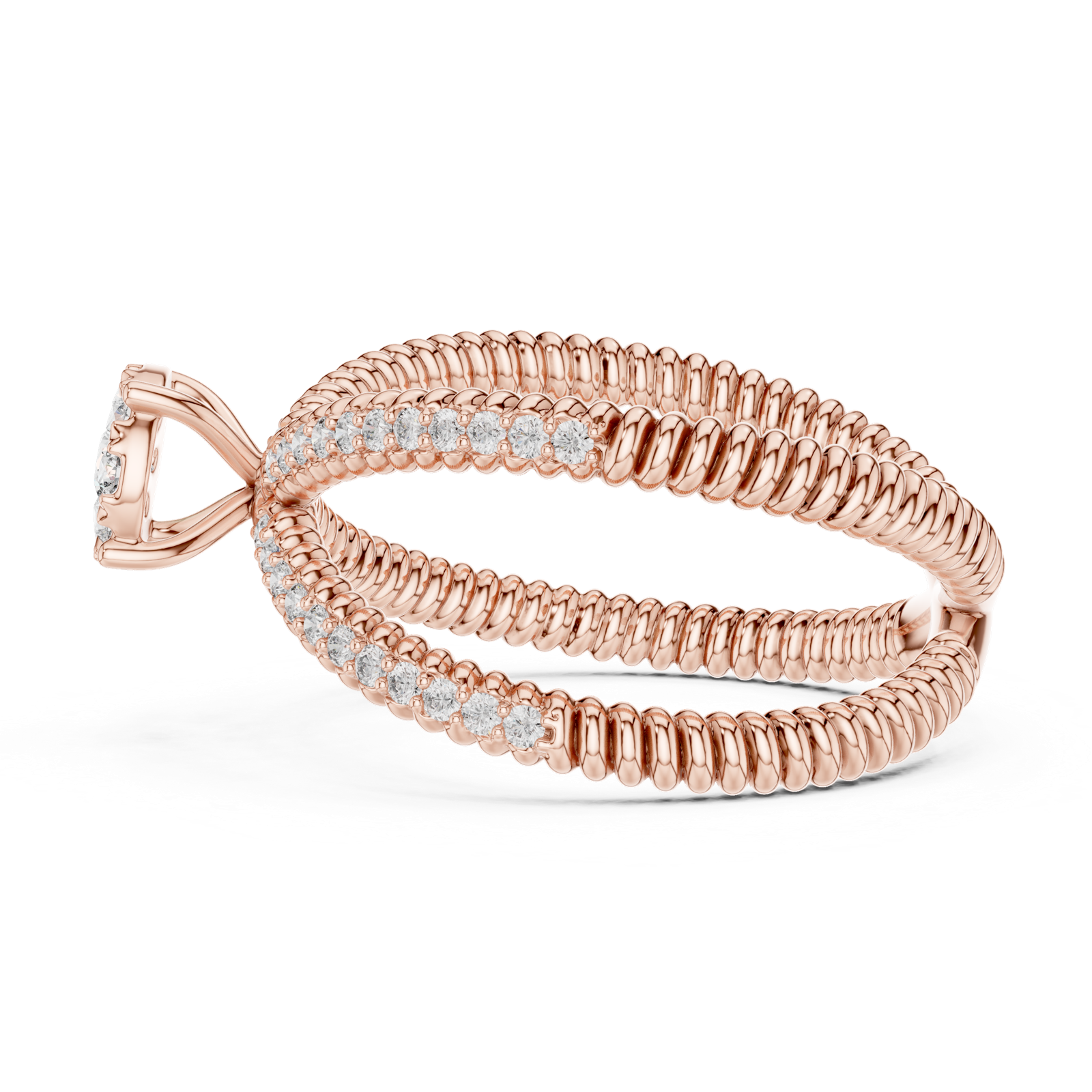 14K Solid Gold Lab Diamond Crossover Ring, Rose Gold, view 3