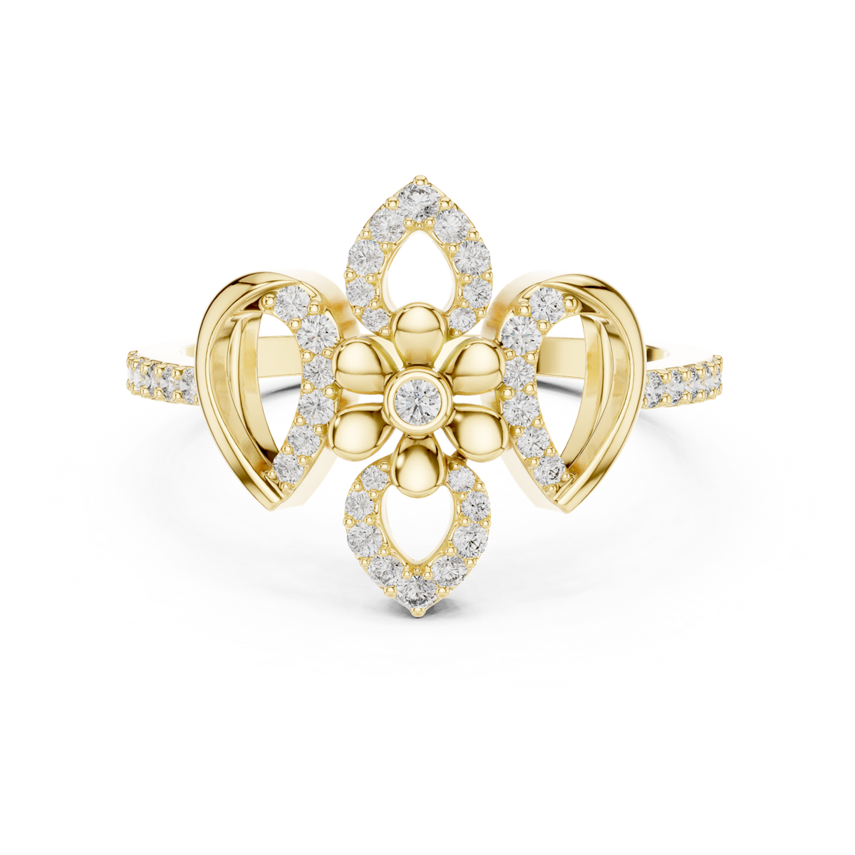 14K Solid Gold Lab Diamond Clover Cluster Ring, Yellow Gold