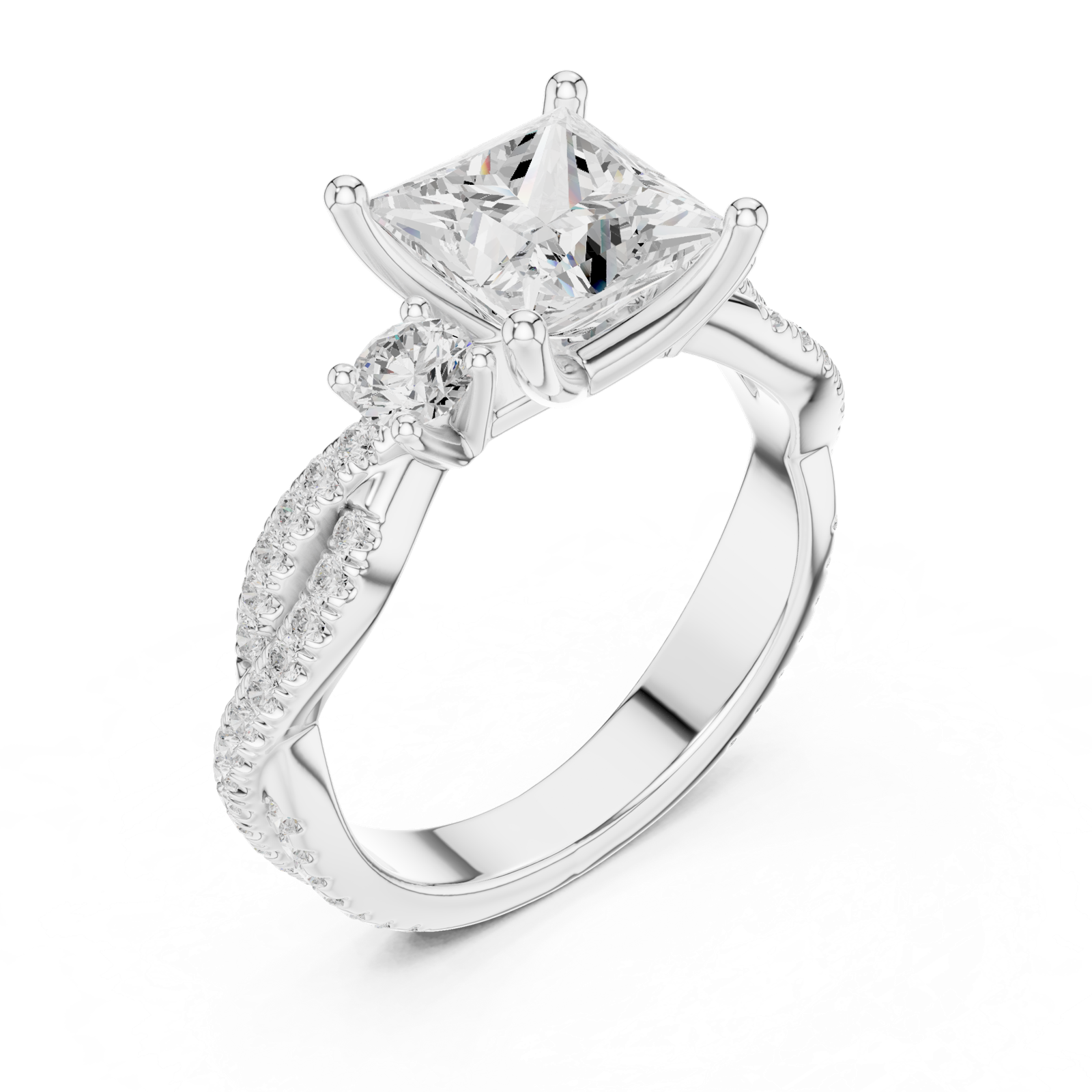 Gold Ring DDLR-281, Princess center stone, White Gold, view 2