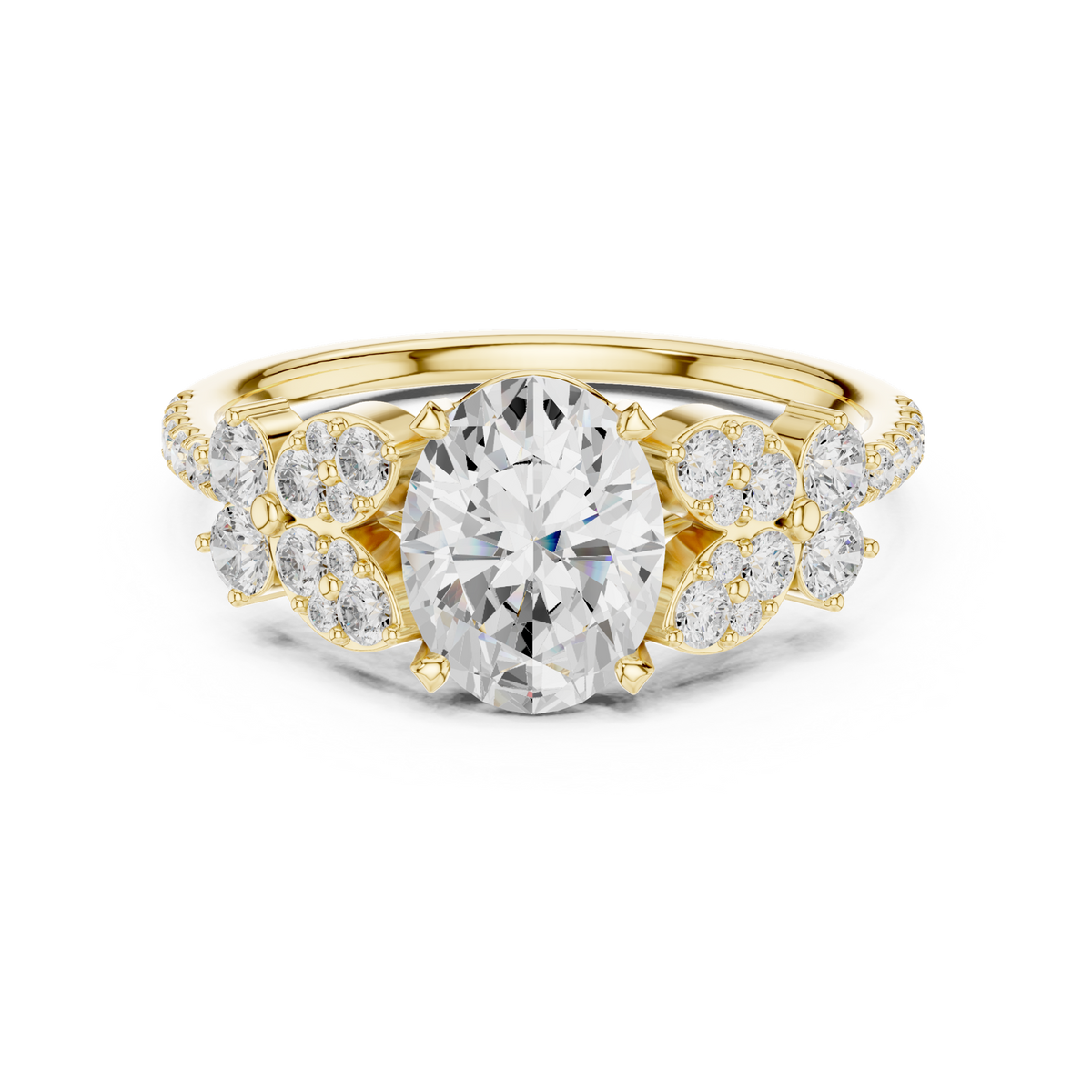 14K Solid Gold Lab Diamond Three-Stone Ring, Yellow Gold