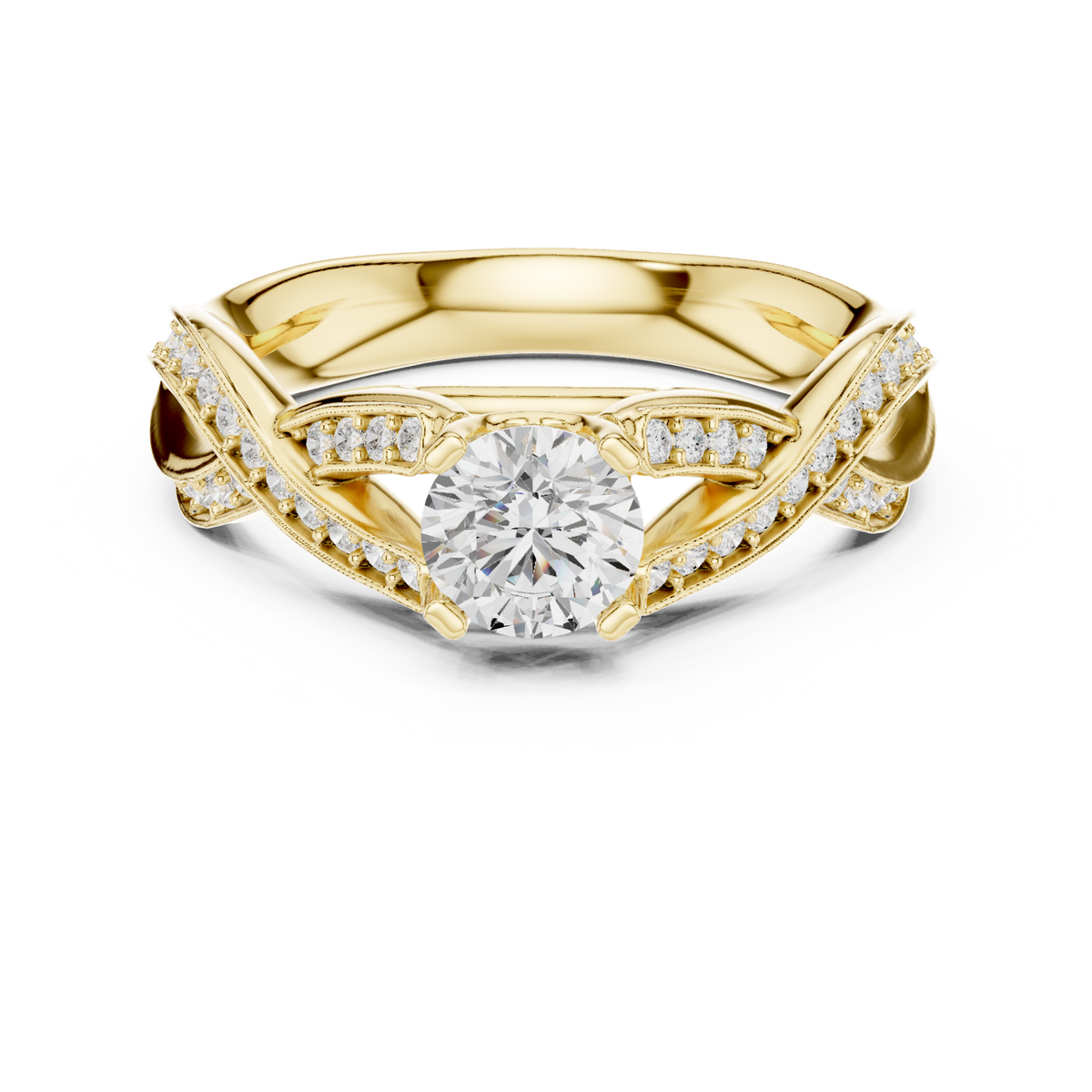 14K Solid Gold Lab Diamond Solitaire Ring, Yellow Gold