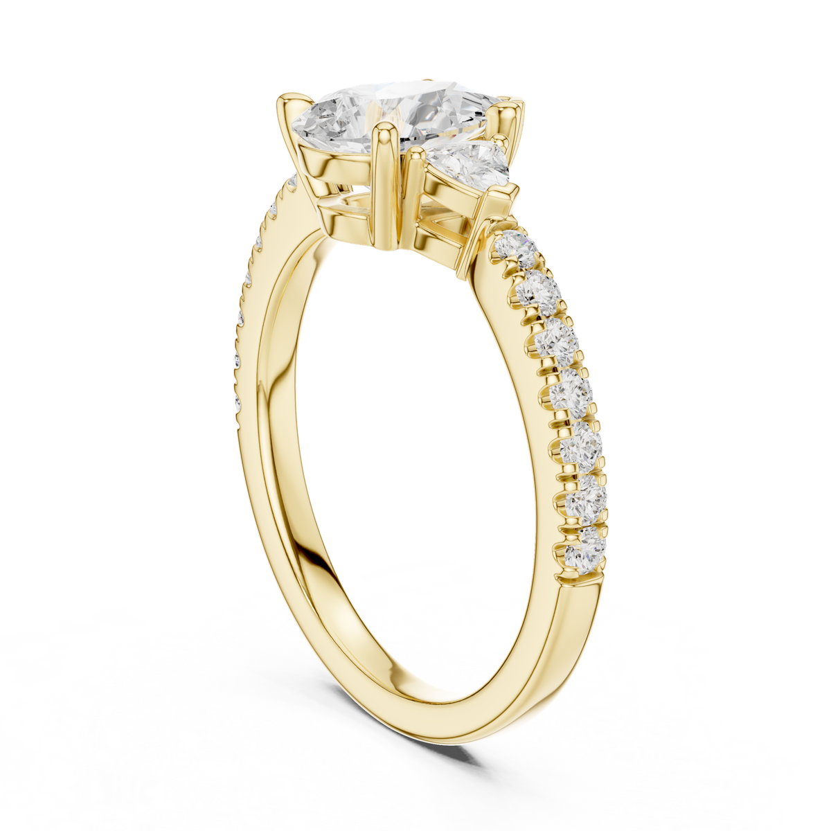 14K Solid Gold Lab Diamond Three-Stone Ring, Yellow Gold, view 1