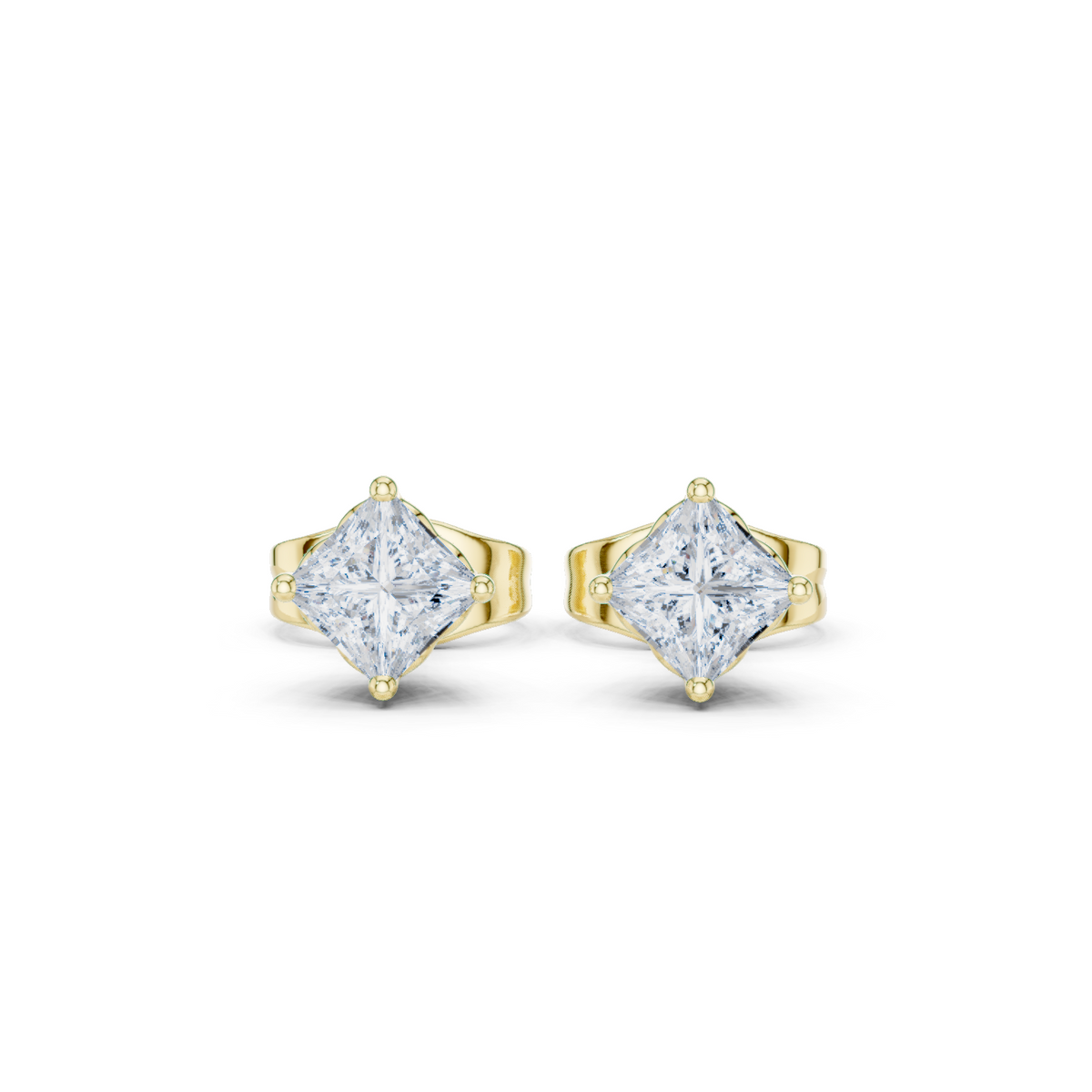 14K Solid Gold Lab Diamond Stud Earrings, Yellow Gold