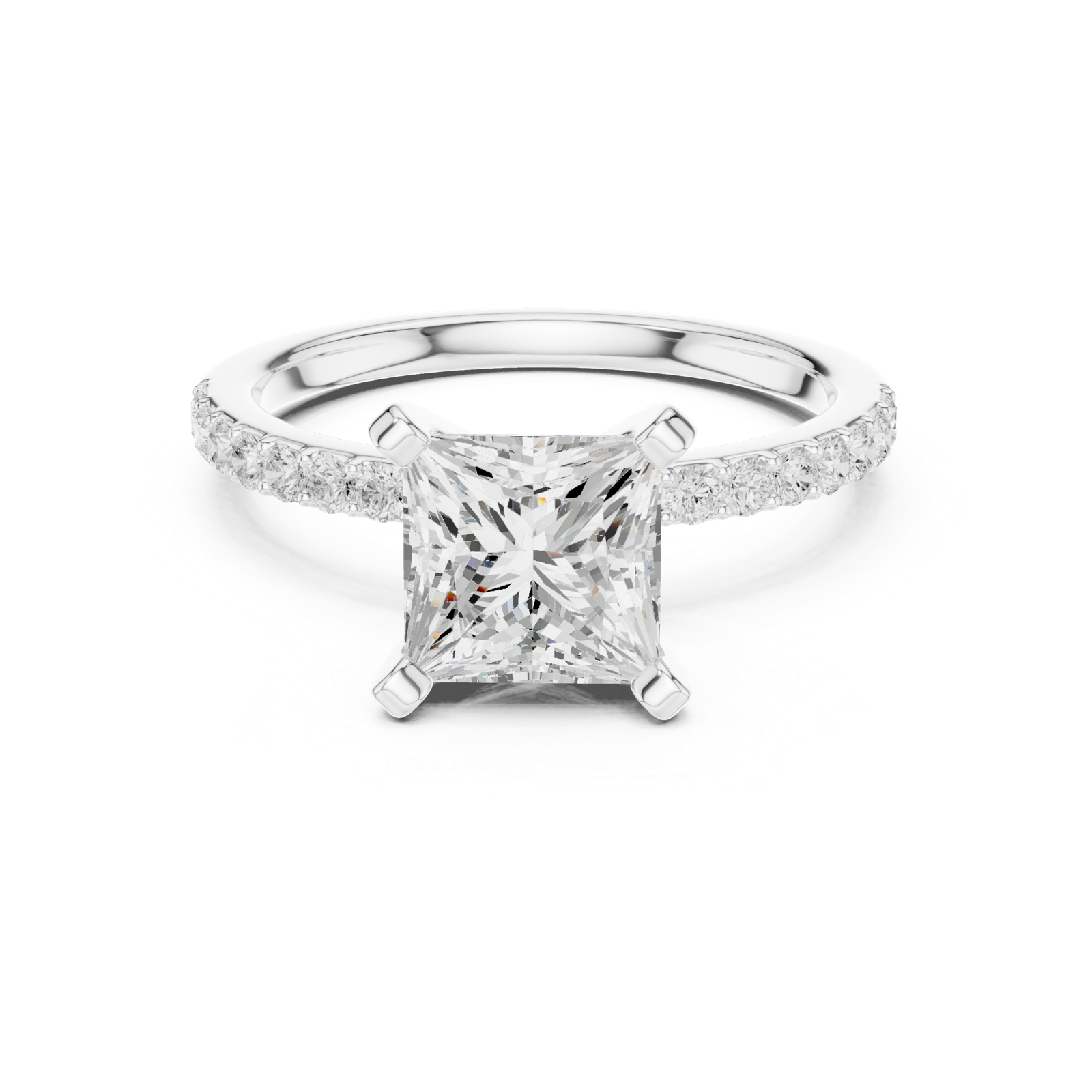 Gold Ring DDLR-040, Princess center stone, White Gold, view 4