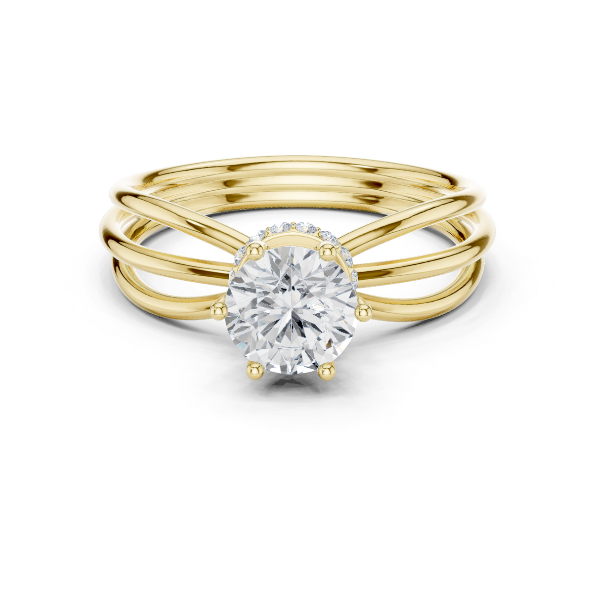 14K Solid Gold Lab Diamond Crossover Ring, Yellow Gold