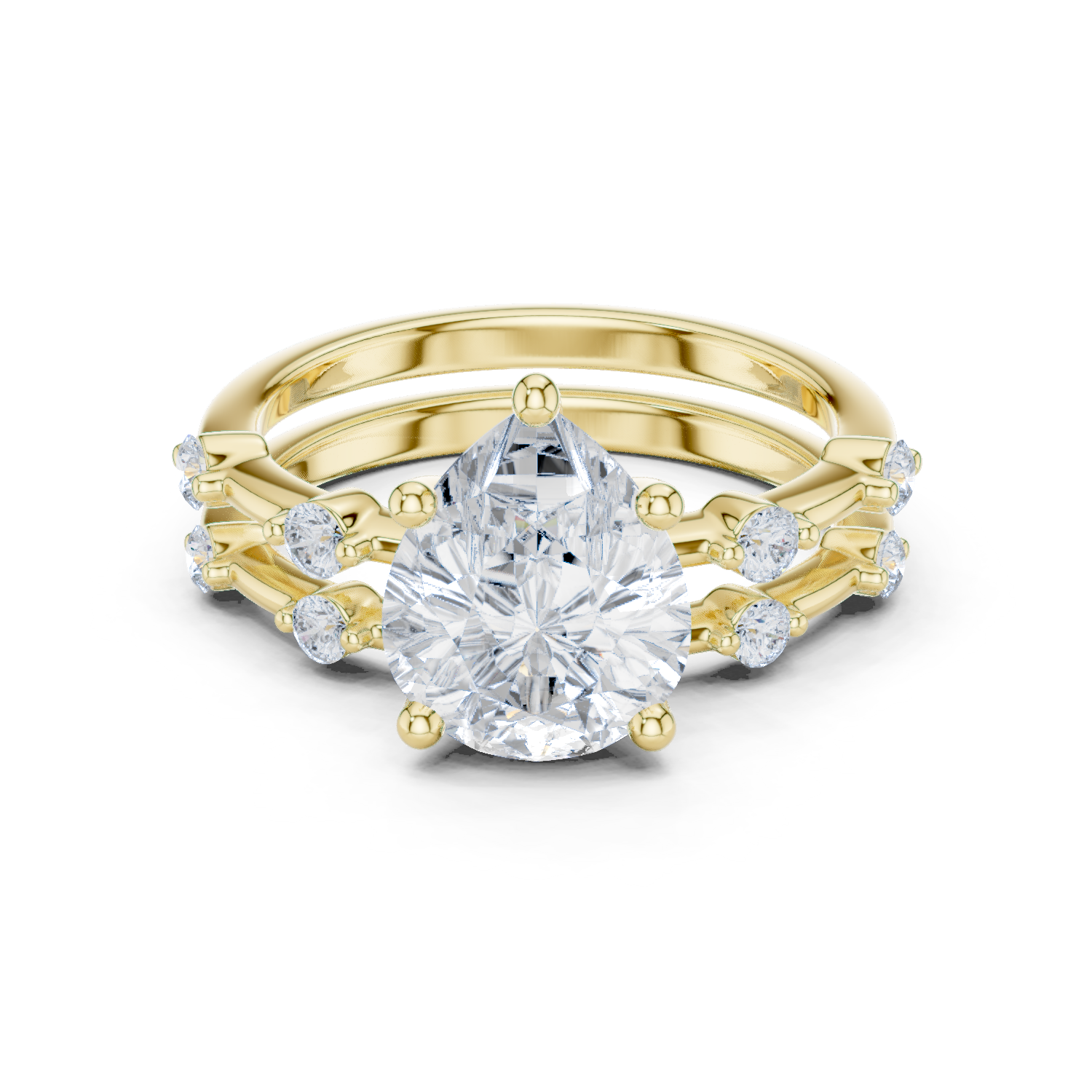 Gold Ring DDLR-441, Pear center stone, Yellow Gold