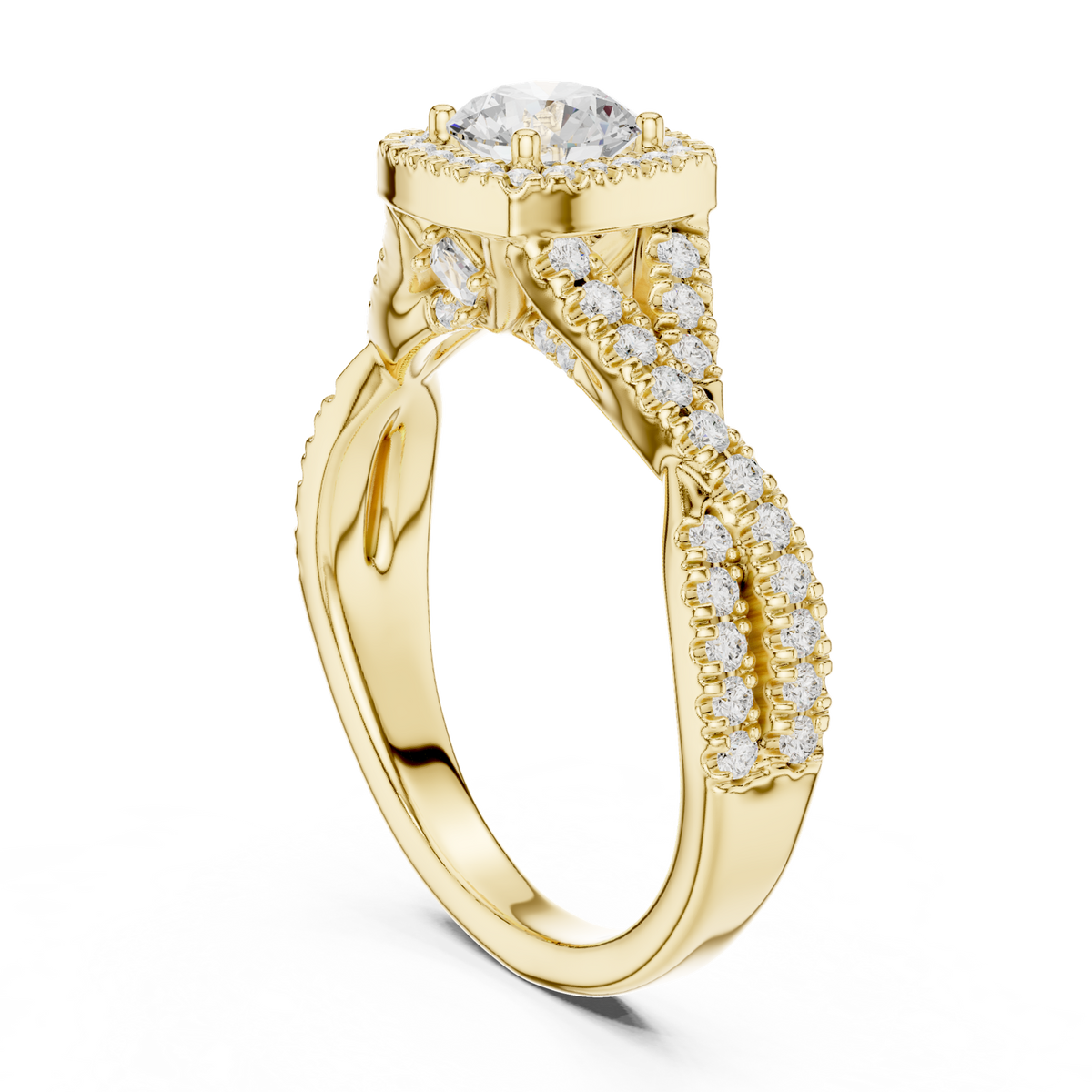 14K Solid Gold Lab Diamond Halo Ring, Yellow Gold, view 1