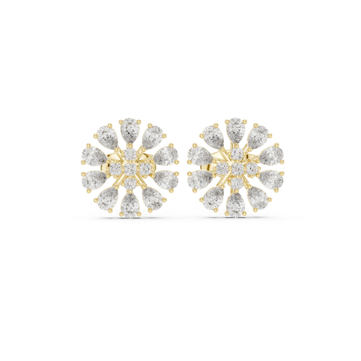 14K Solid Gold Lab Diamond Cluster Earrings, Yellow Gold