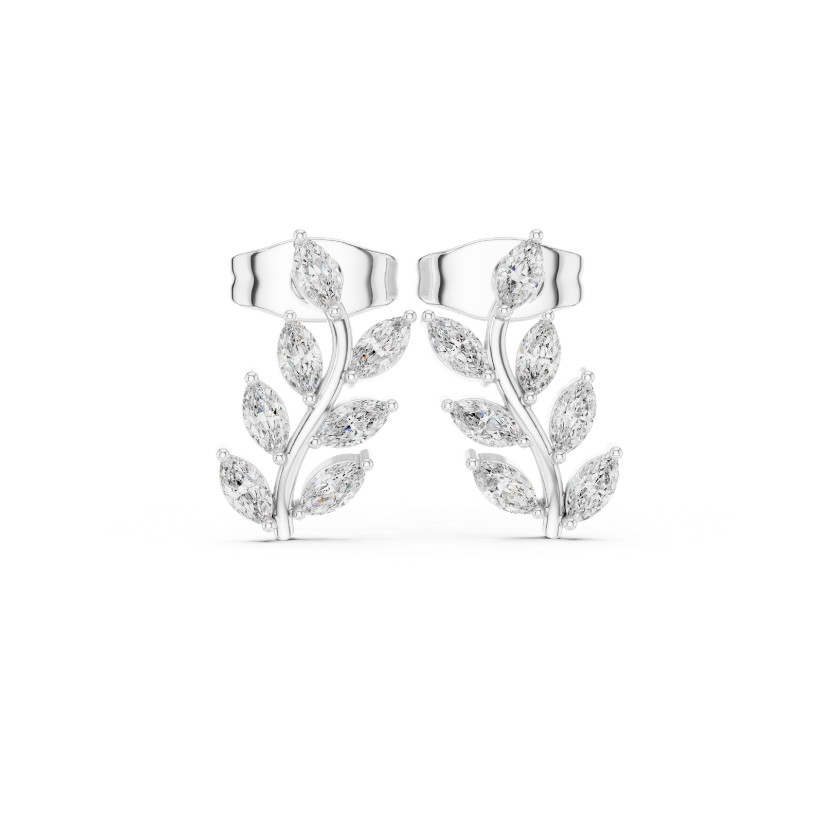 14K Solid Gold Lab Diamond Leaf Drop Earrings, White Gold