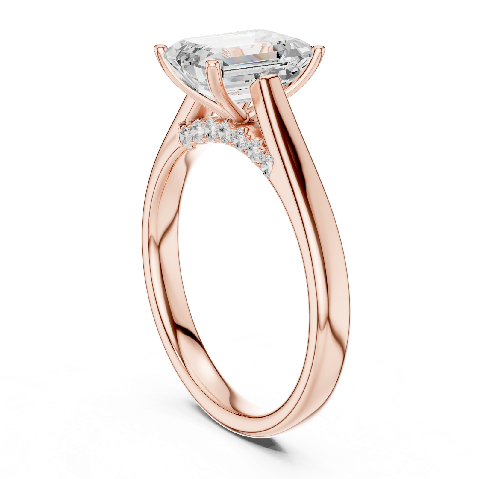 Gold Jewelry, Emerald center stone, Rose Gold, view 1