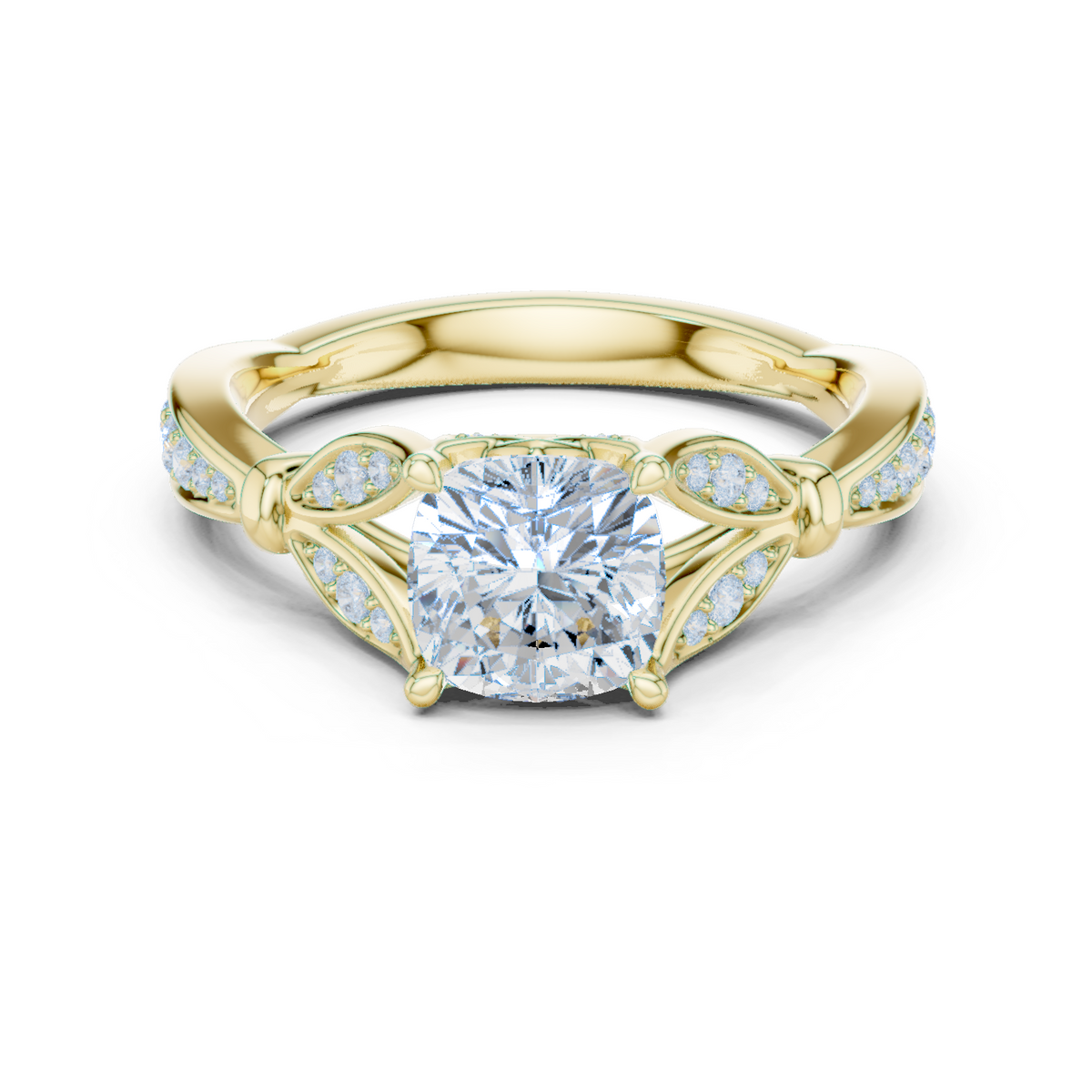 14K Solid Gold Lab Diamond Solitaire Ring, Yellow Gold