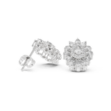 14K Solid Gold Lab Diamond Flower Cluster Earrings, White Gold, view 1