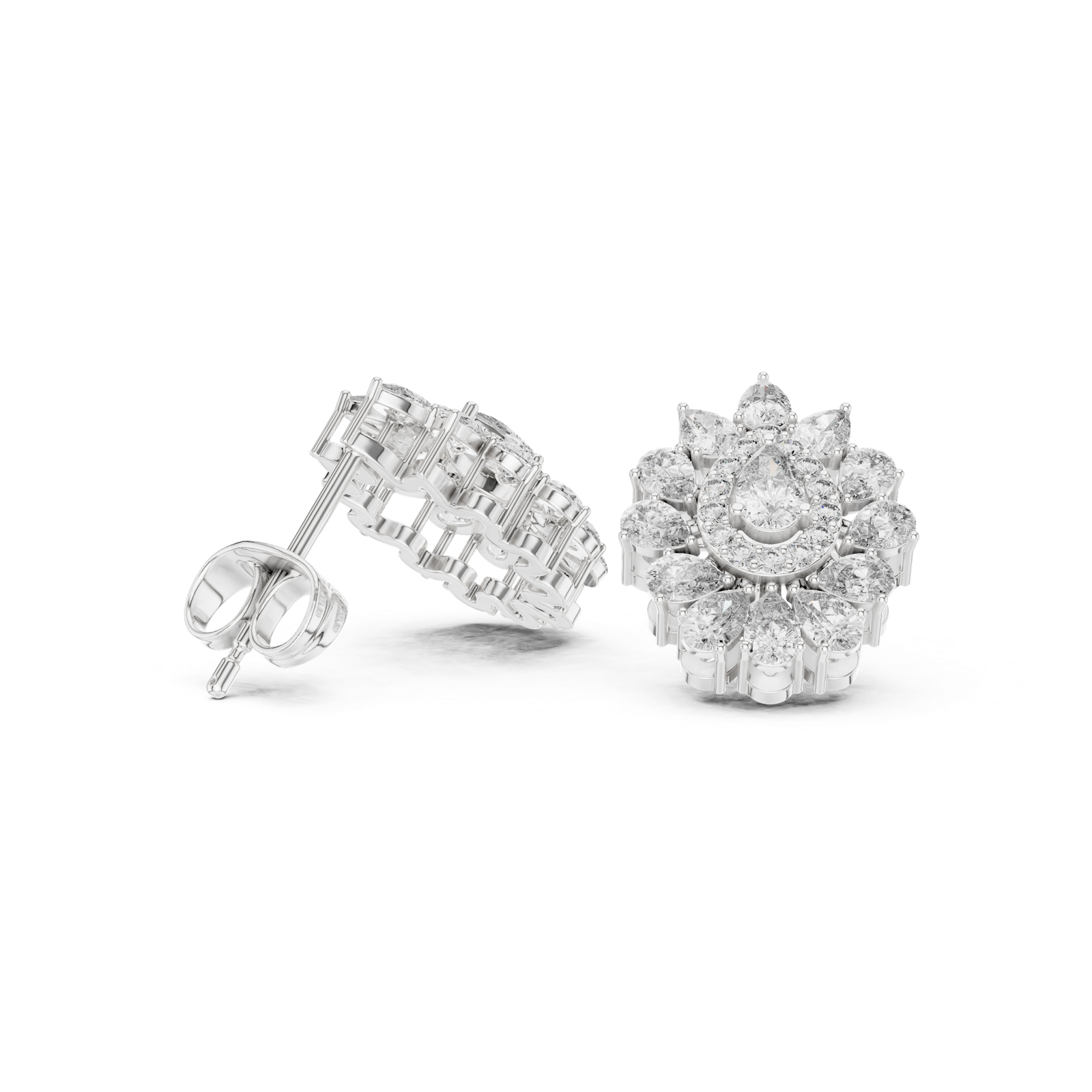 14K Solid Gold Lab Diamond Flower Cluster Earrings, White Gold, view 1