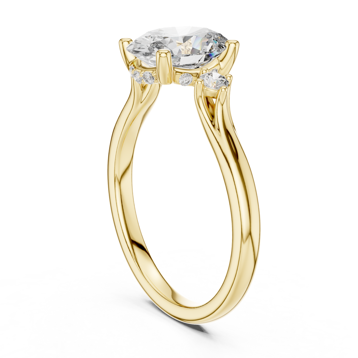 14K Solid Gold Lab Diamond Three-Stone Ring, Yellow Gold, view 1