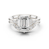 Gold Ring DDLR-440, Emerald center stone, White Gold