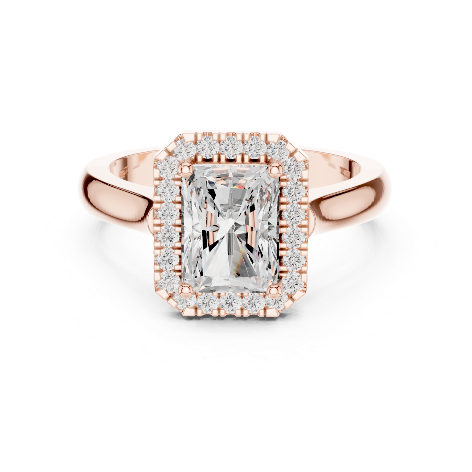 Gold Ring DDLR-338, Radiant center stone, Rose Gold, view 4