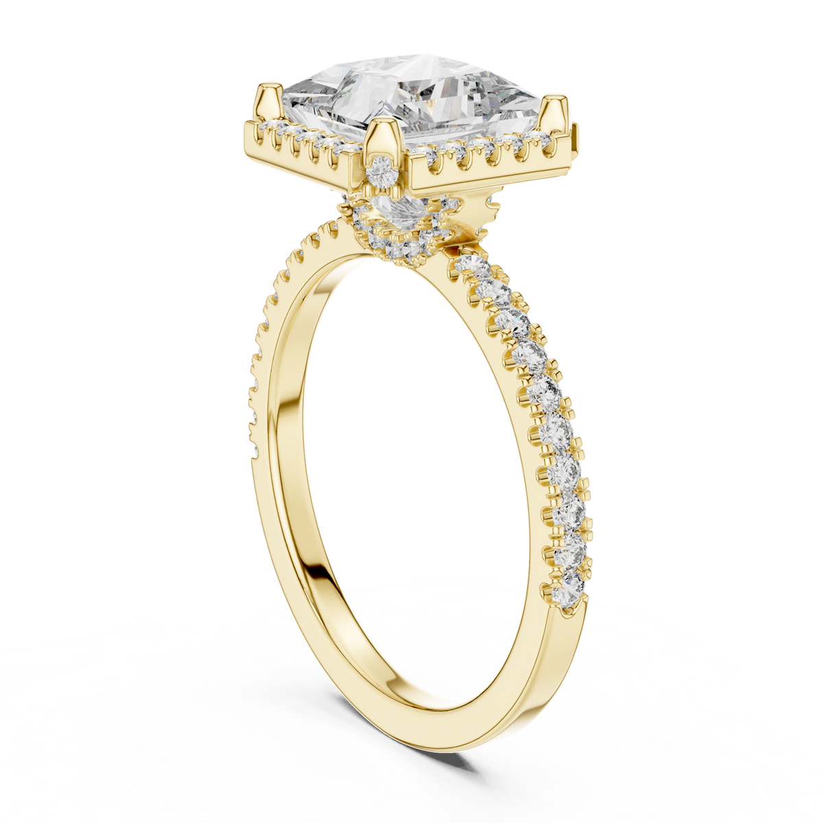 14K Solid Gold Lab Diamond Halo Ring, Yellow Gold, view 1