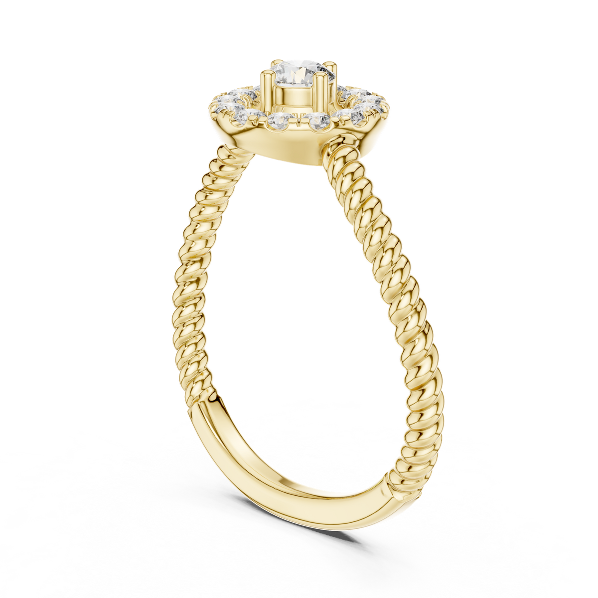14K Solid Gold Lab Diamond Halo Ring, Yellow Gold, view 1