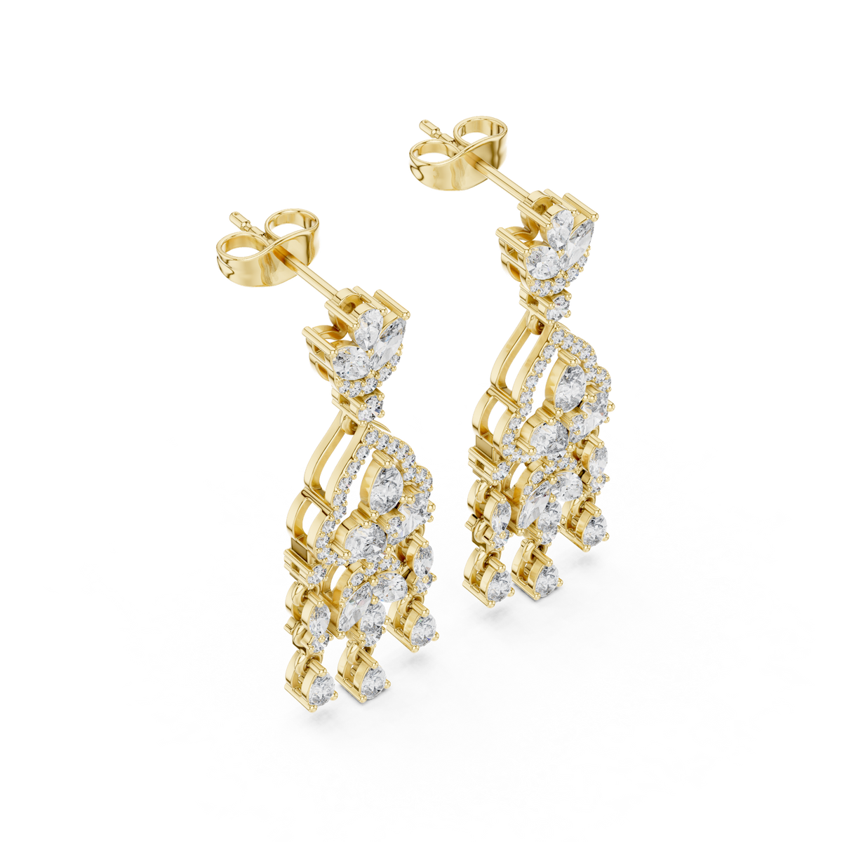 14K Solid Gold Lab Diamond Drop Earrings, Yellow Gold, view 2