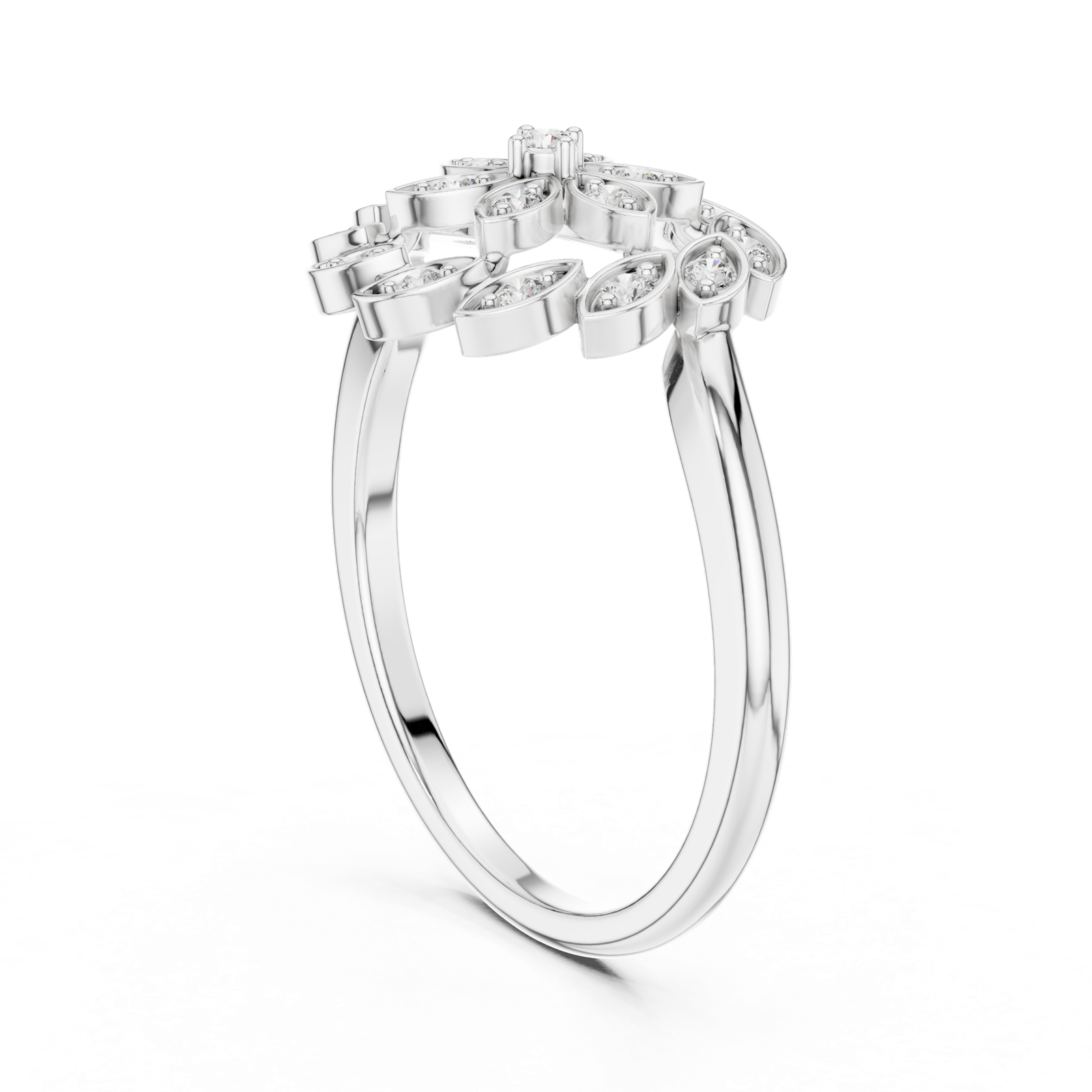 14K Solid Gold Lab Diamond Flower Cluster Ring, White Gold, view 1