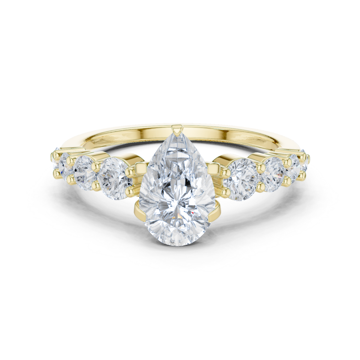 14K Solid Gold Lab Diamond Three-Stone Ring, Yellow Gold