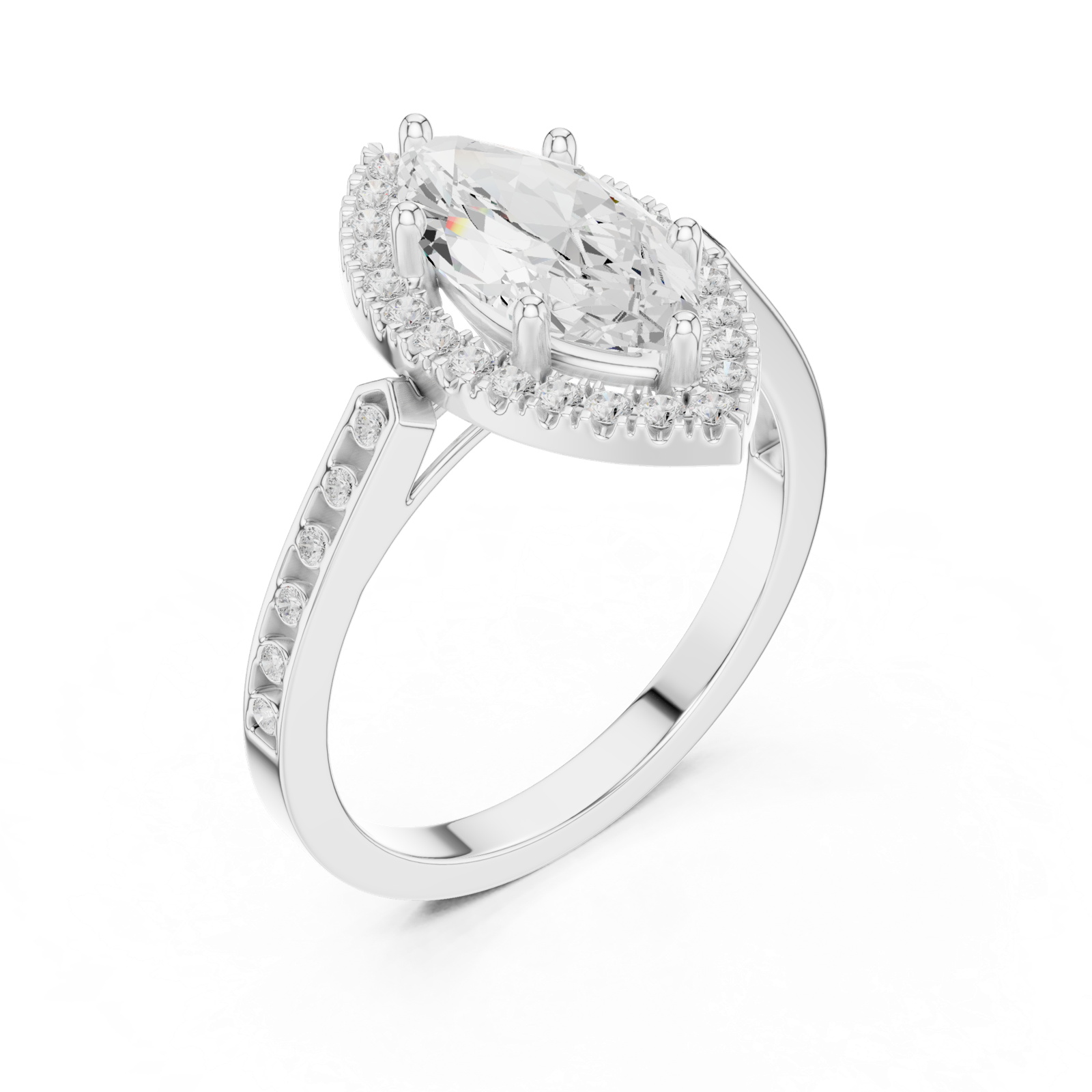 Gold Ring DDLR-349, Marquise center stone, White Gold, view 2