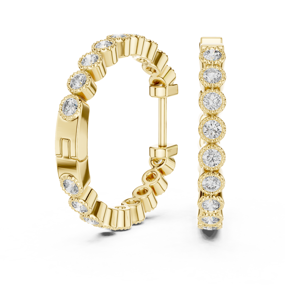 14K Solid Gold Lab Diamond Huggie Earrings, Yellow Gold, view 1