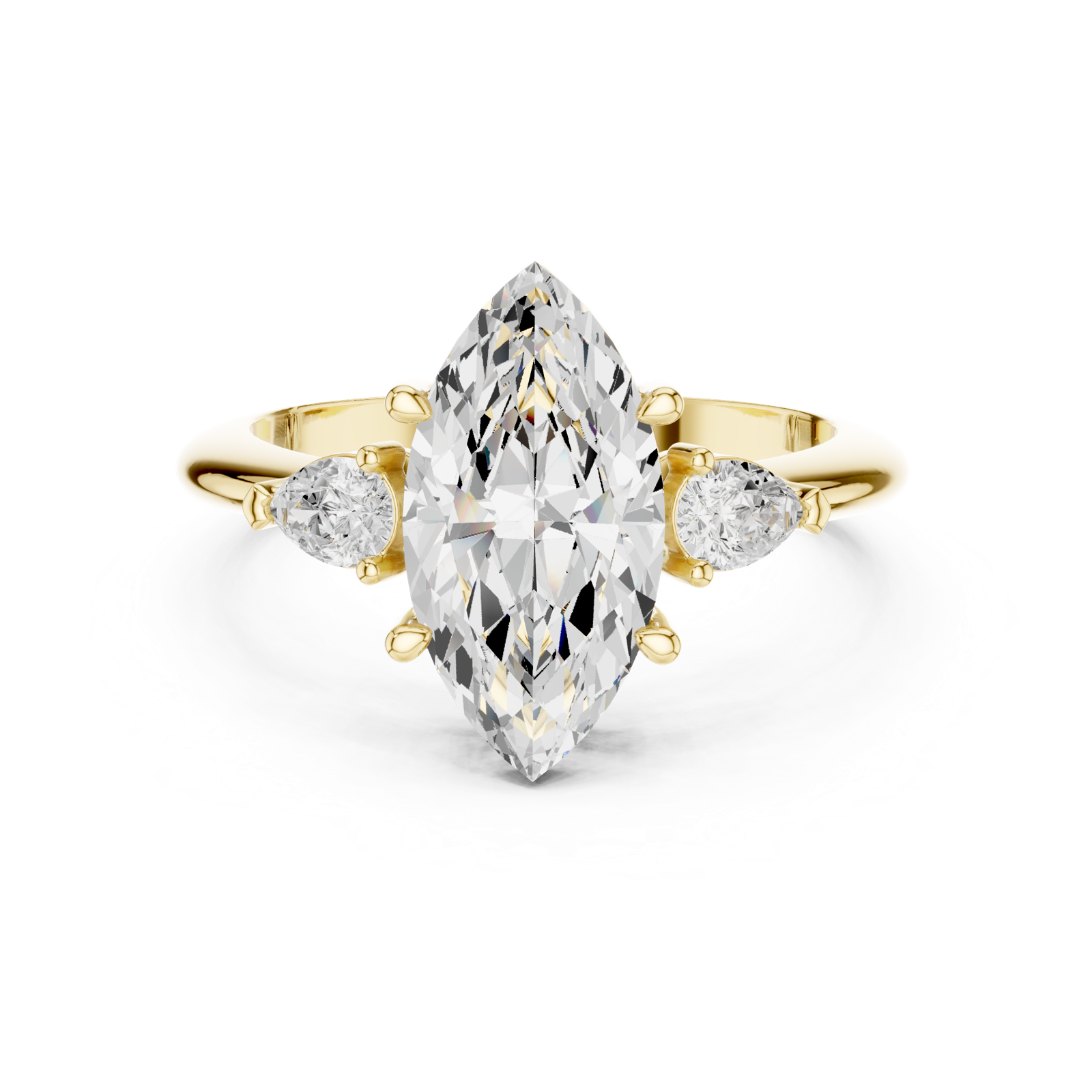 Gold Jewelry L35-66, Marquise center stone, Yellow Gold, view 4