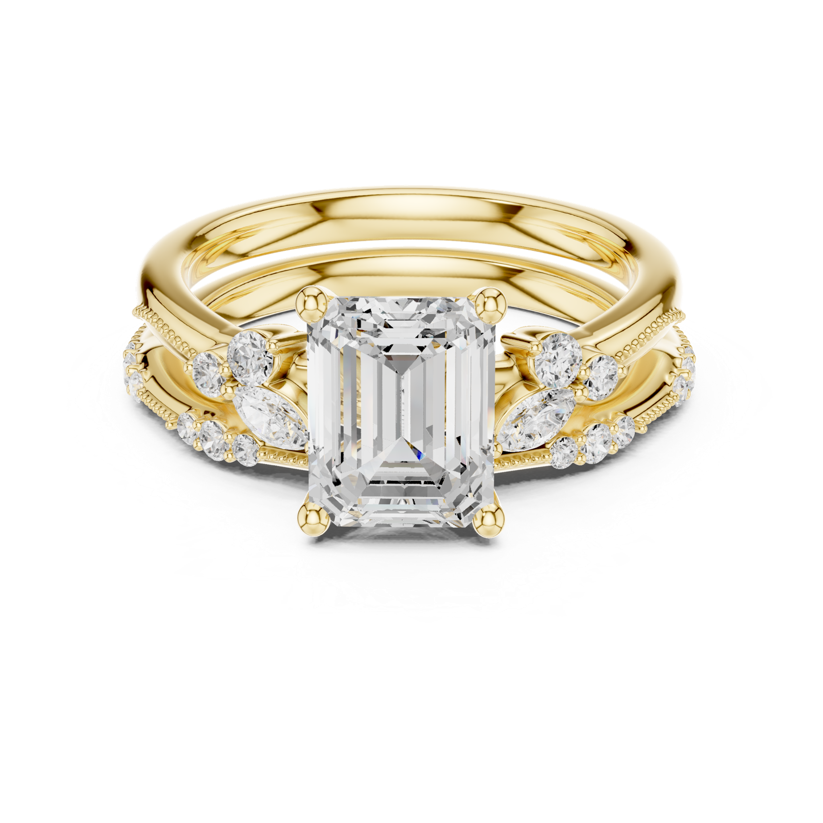 Gold Ring DDLR-299, Emerald center stone, Yellow Gold, view 4