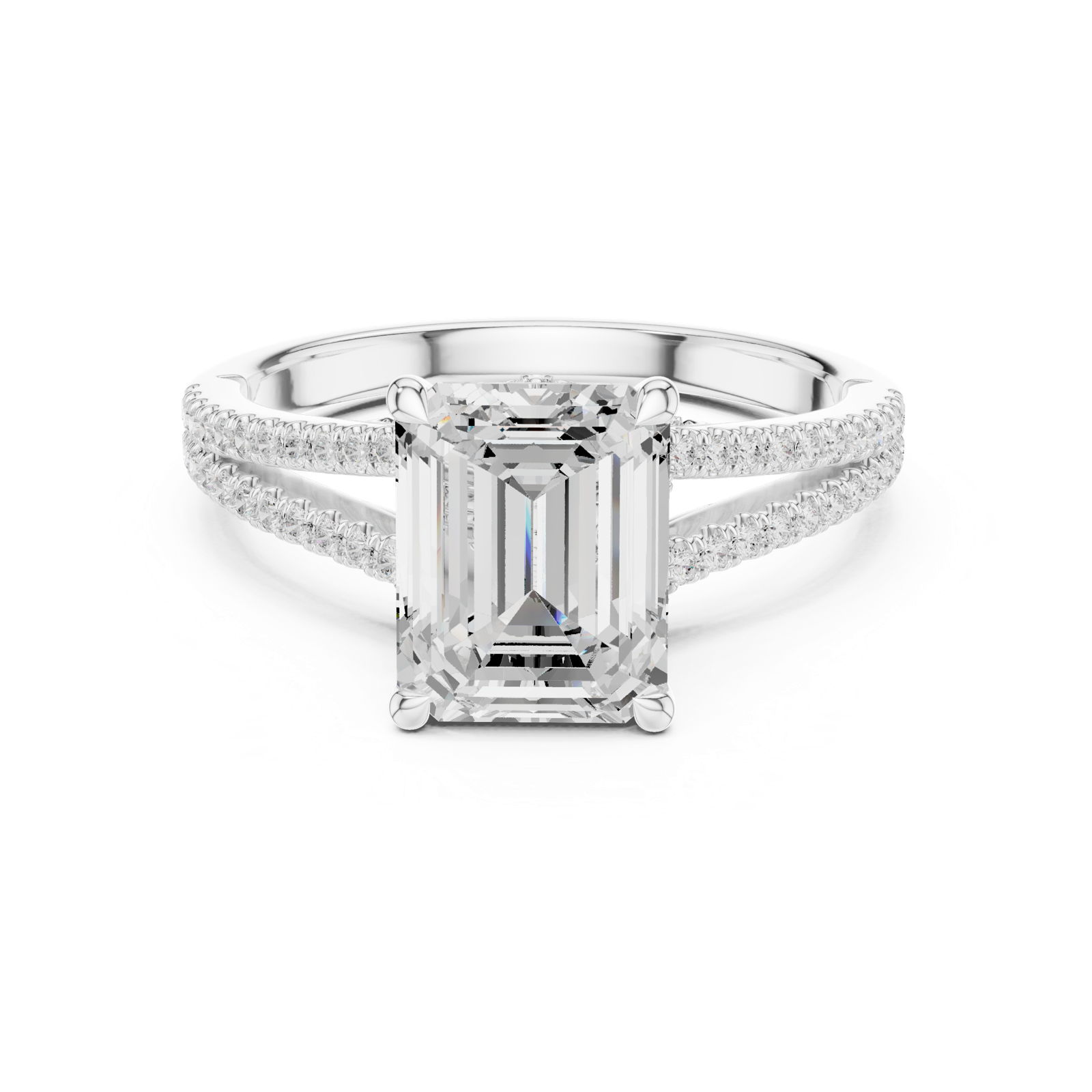 Gold Ring DDLR-252, Emerald center stone, White Gold, view 4
