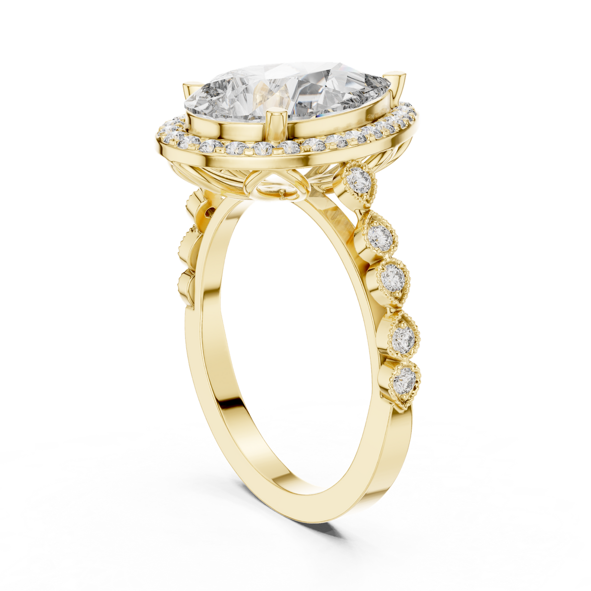 14K Solid Gold Lab Diamond Halo Ring, Yellow Gold, view 1
