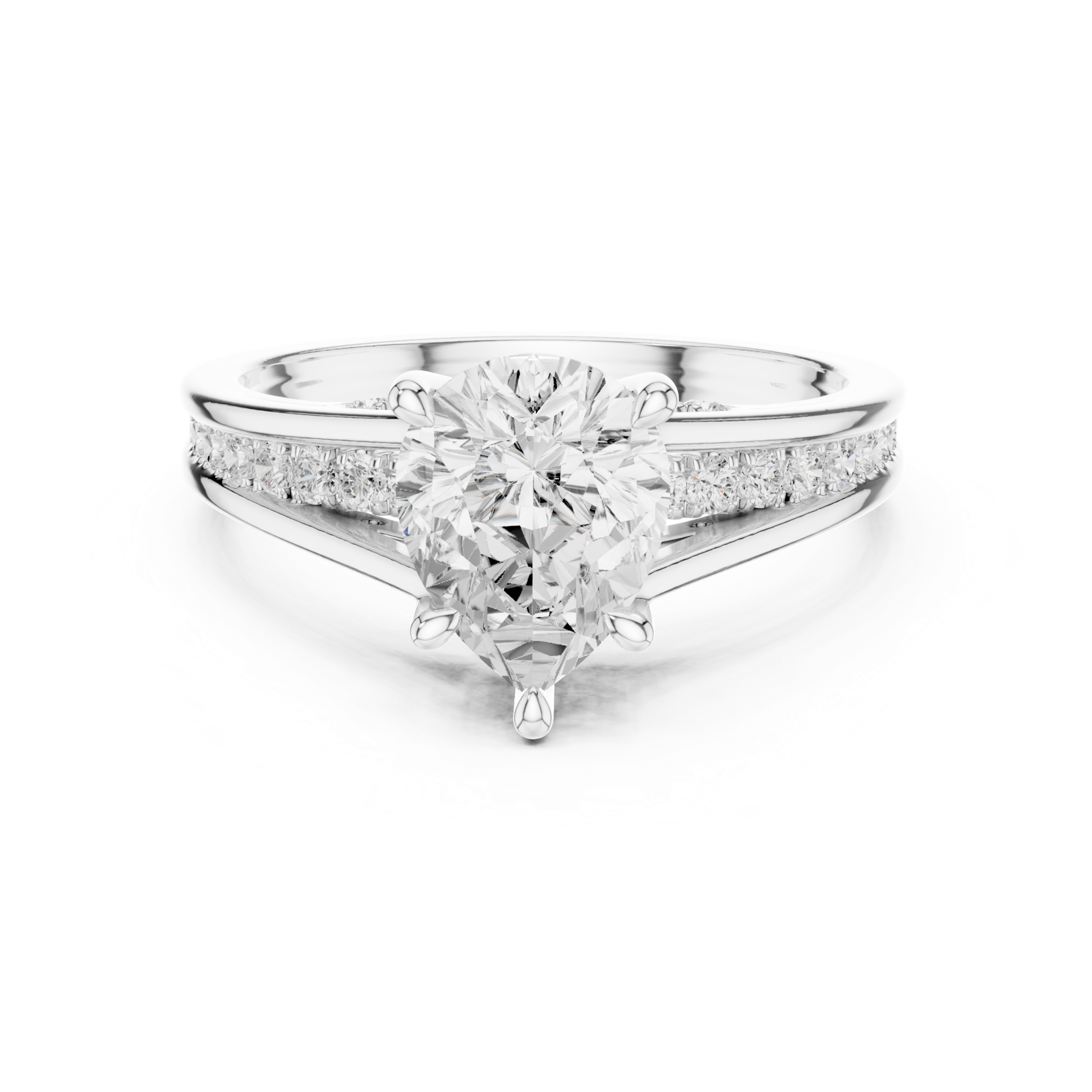 Gold Ring DDLR-253, Pear center stone, White Gold, view 4