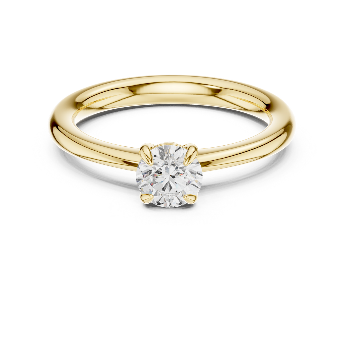 14K Solid Gold Lab Diamond Solitaire Ring, Yellow Gold