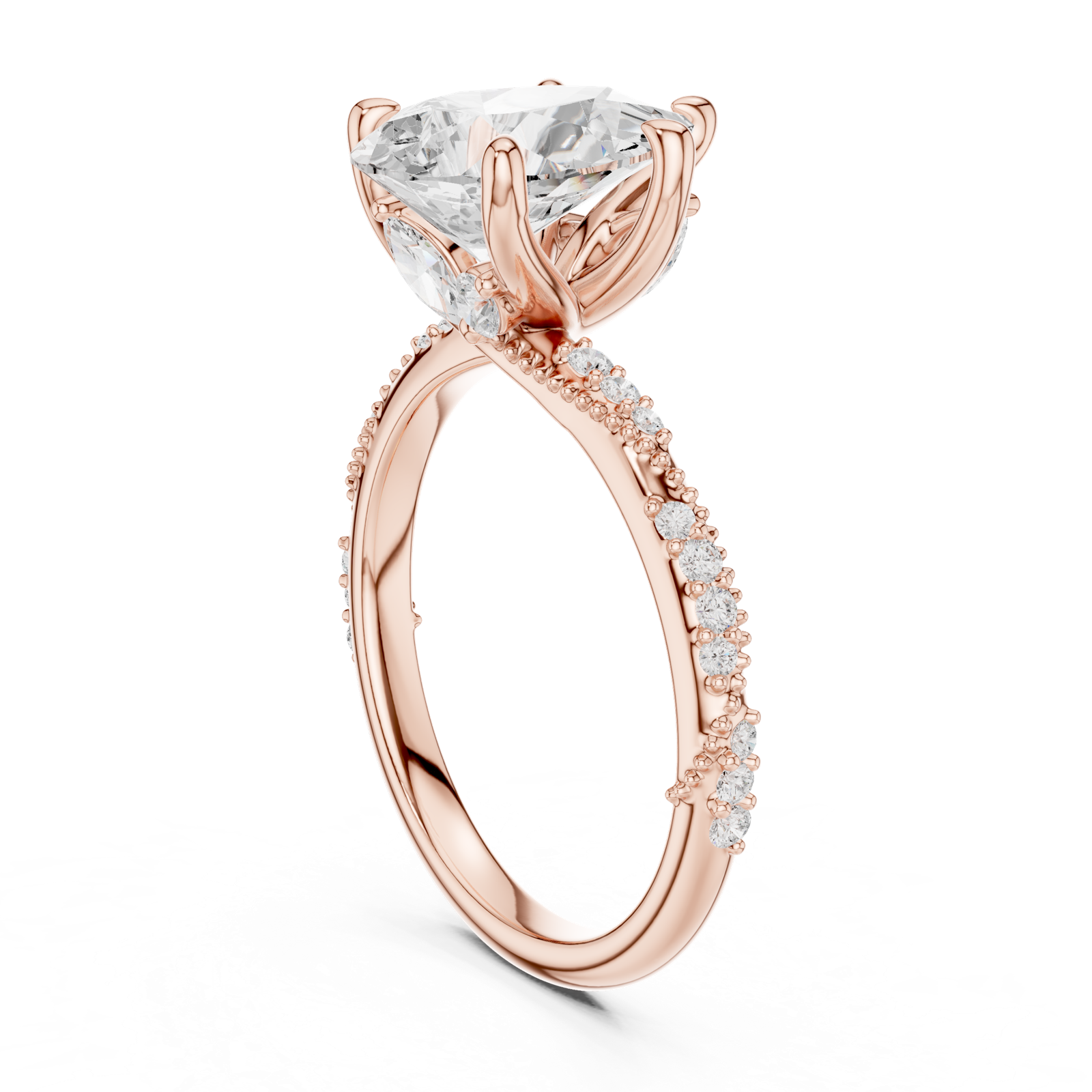 Gold Ring DDLR-167, Pear center stone, Rose Gold, view 1