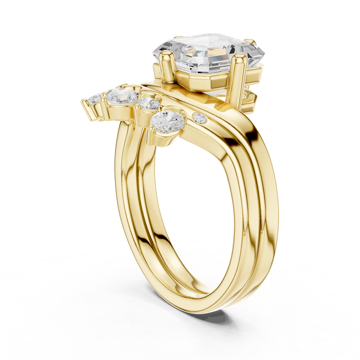 Gold Ring, Asscher center stone, Yellow Gold, view 1