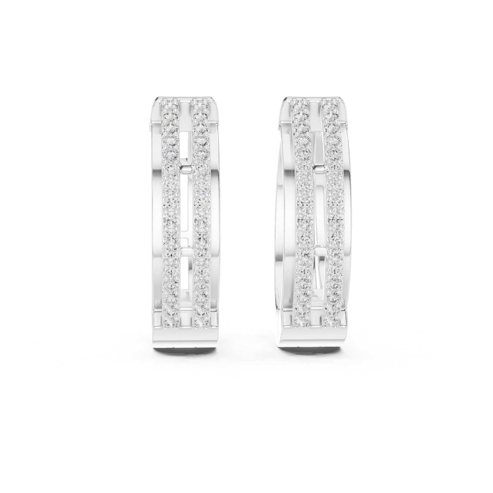 14K Solid Gold Lab Diamond Huggie Earrings, White Gold, view 4