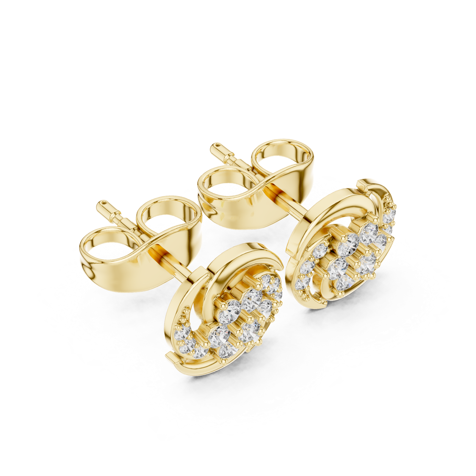 14K Solid Gold Lab Diamond Cluster Earrings, Yellow Gold, view 2