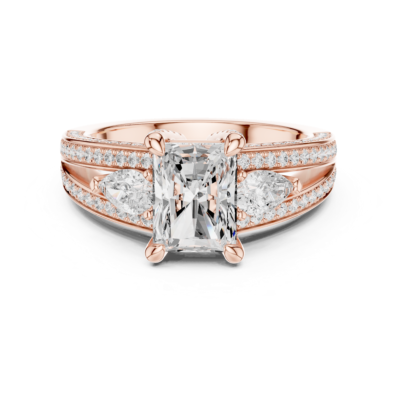 Gold Ring, Radiant center stone, Rose Gold, view 4