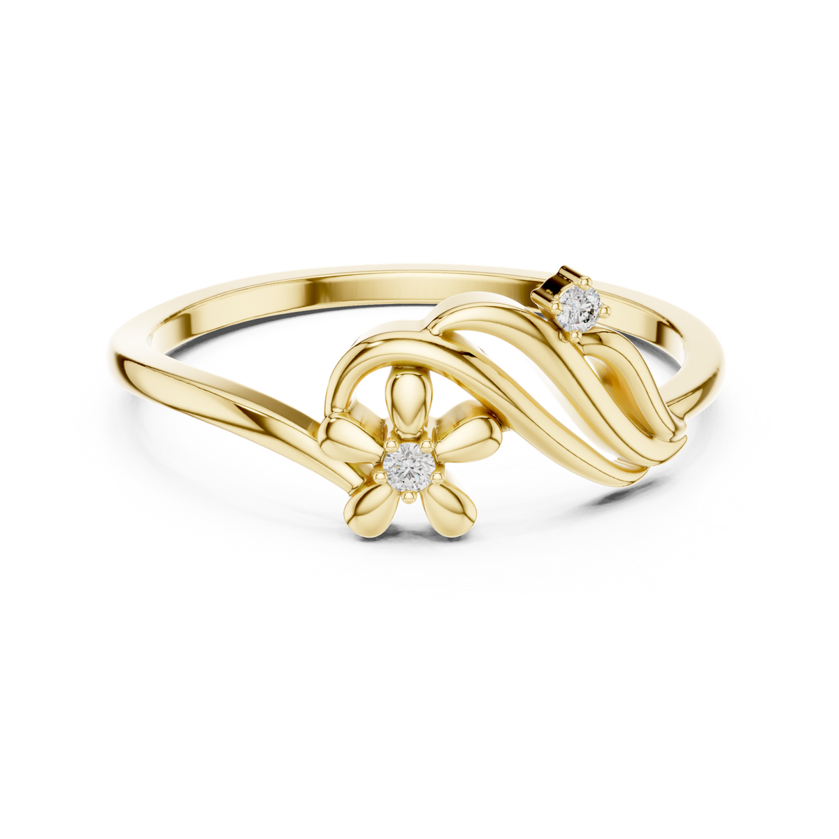 14K Solid Gold Lab Diamond Flower Cluster Ring, Yellow Gold