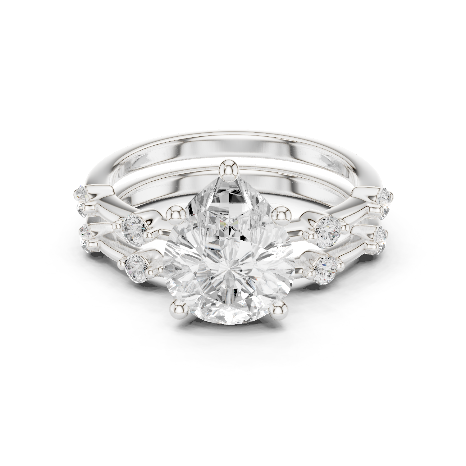 Gold Ring DDLR-441, Pear center stone, White Gold