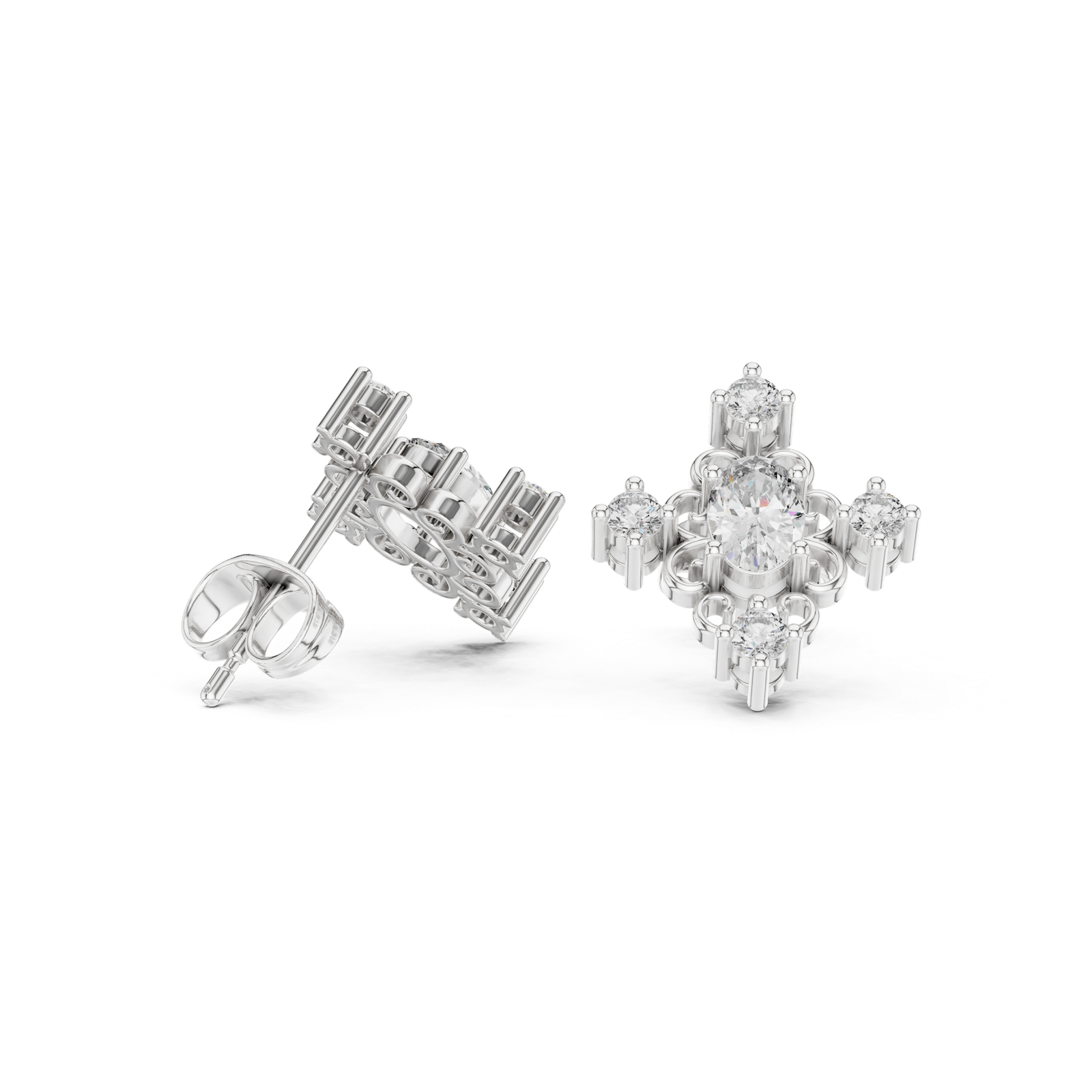 Gold Earrings AGDER-350, White Gold, view 1