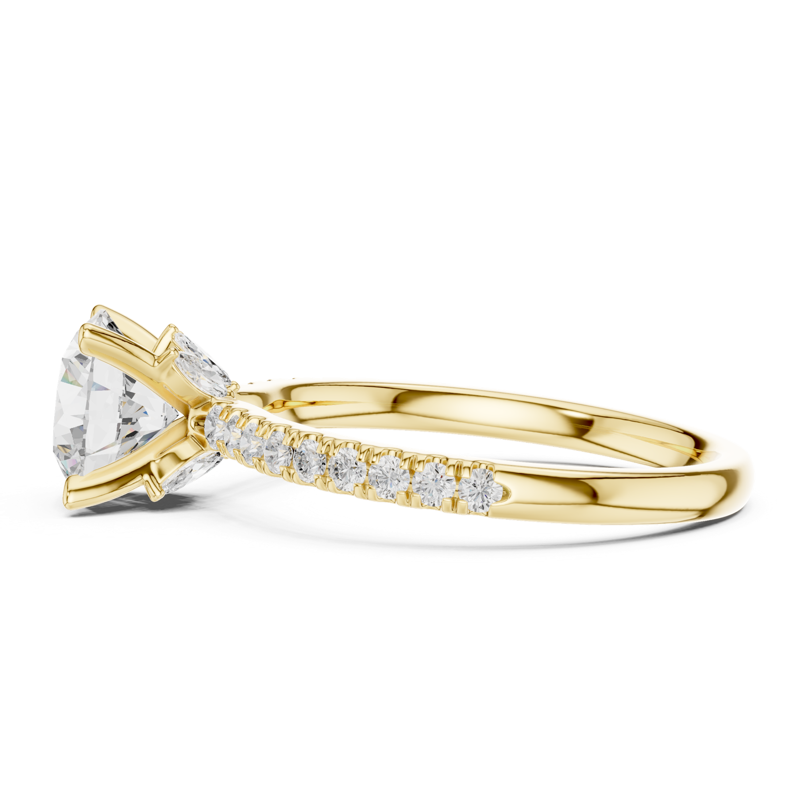 Gold Ring DDLR-256, Round center stone, Yellow Gold, view 3