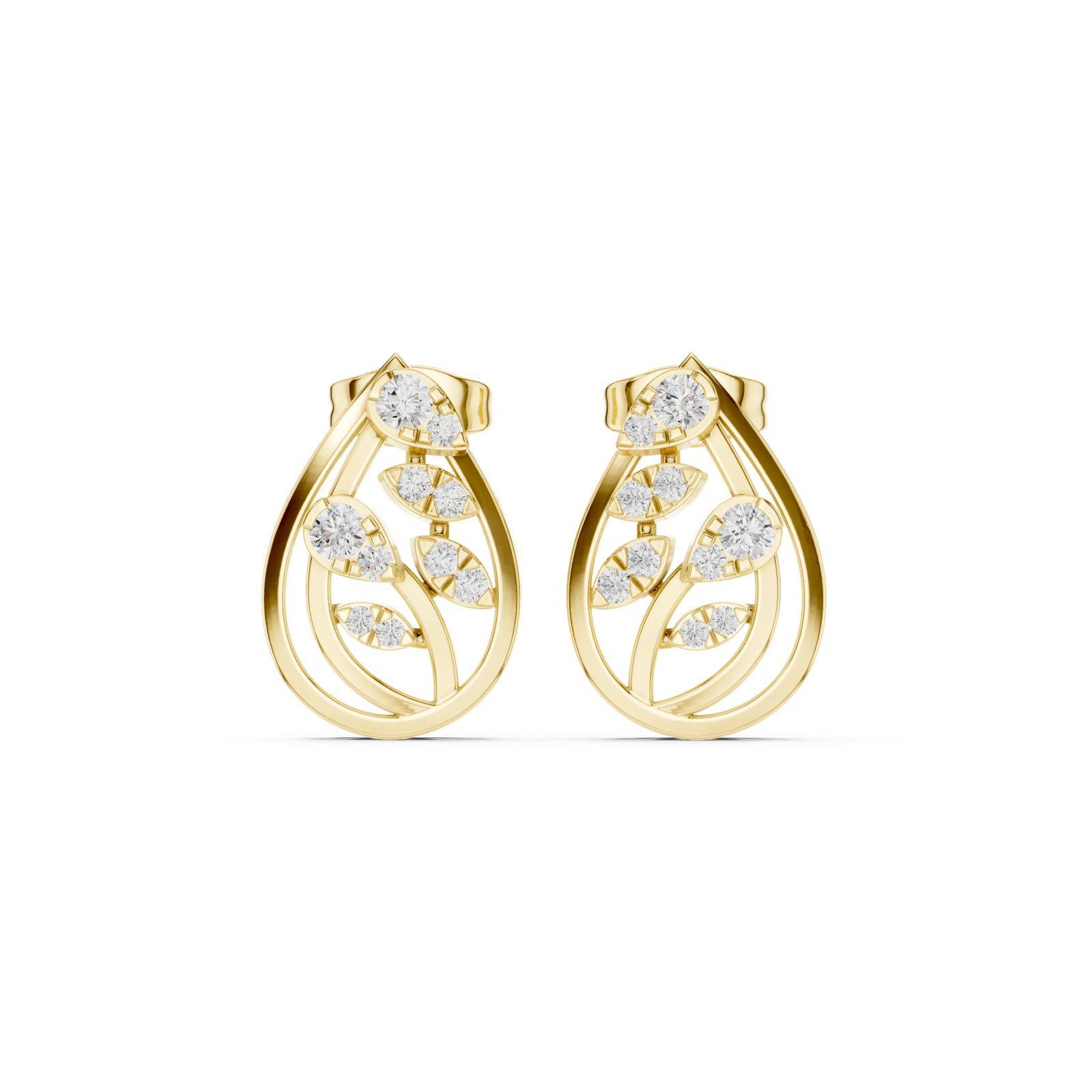 14K Solid Gold Lab Diamond Cluster Earrings, Yellow Gold