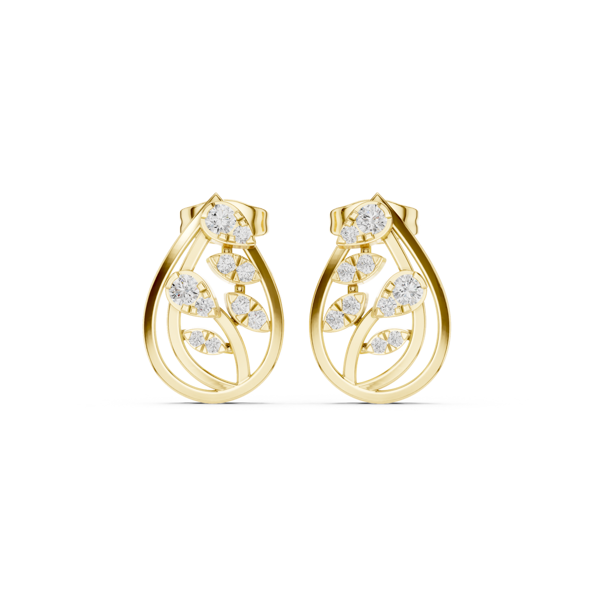 14K Solid Gold Lab Diamond Cluster Earrings, Yellow Gold
