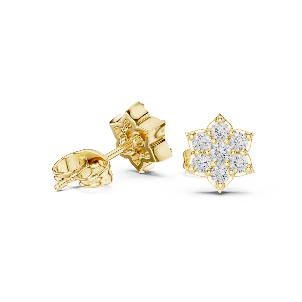 14K Solid Gold Lab Diamond Star Cluster Earrings, Yellow Gold, view 1