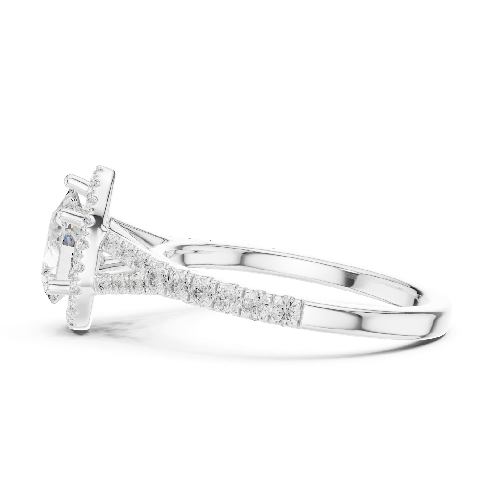 Gold Ring DDLR-043, Pear center stone, White Gold, view 3