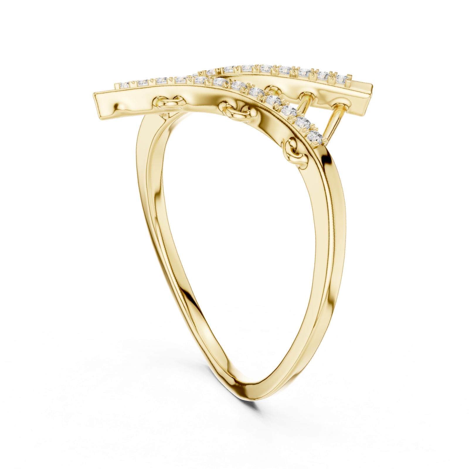 14K Solid Gold Lab Diamond Crossover Ring, Yellow Gold, view 1