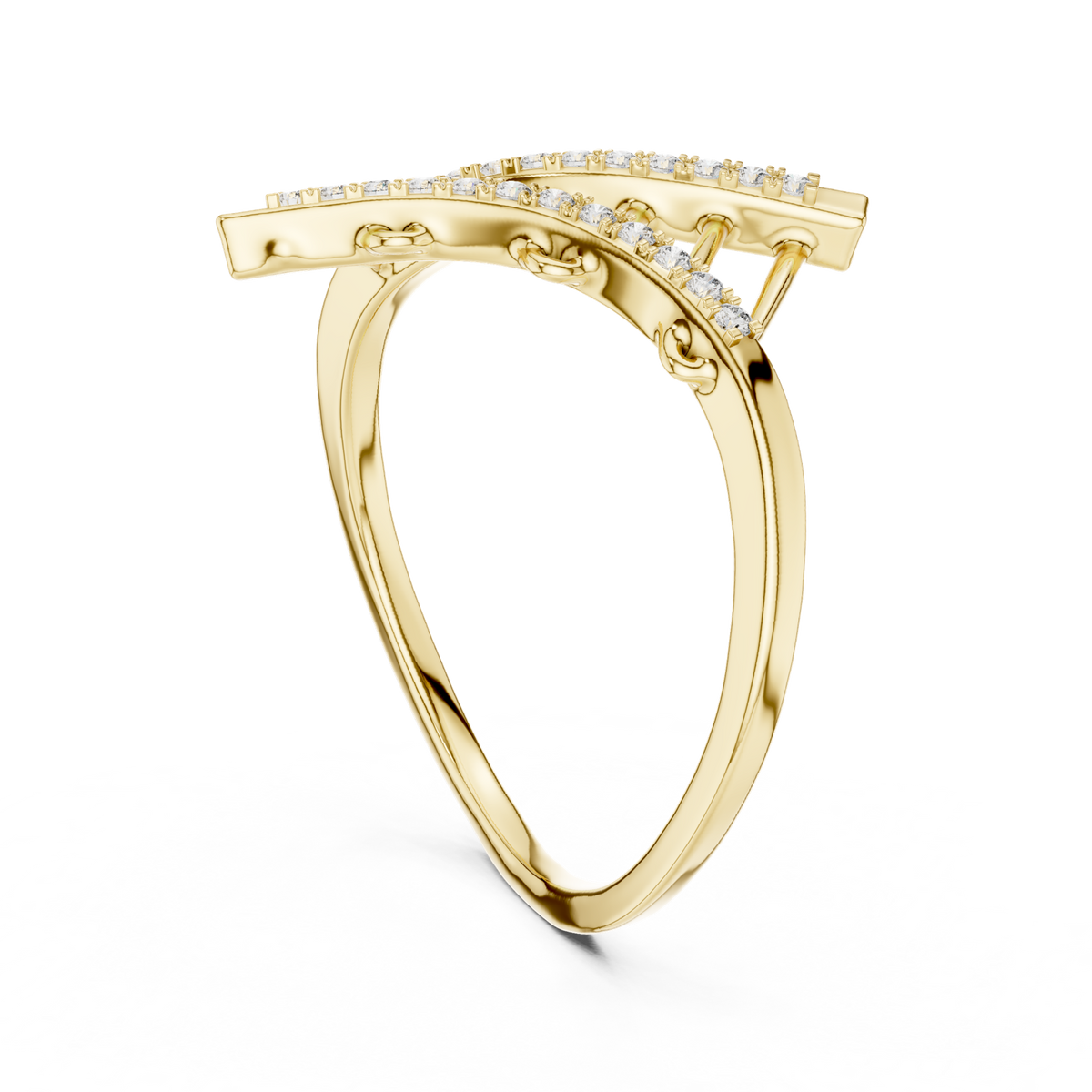 14K Solid Gold Lab Diamond Crossover Ring, Yellow Gold, view 1