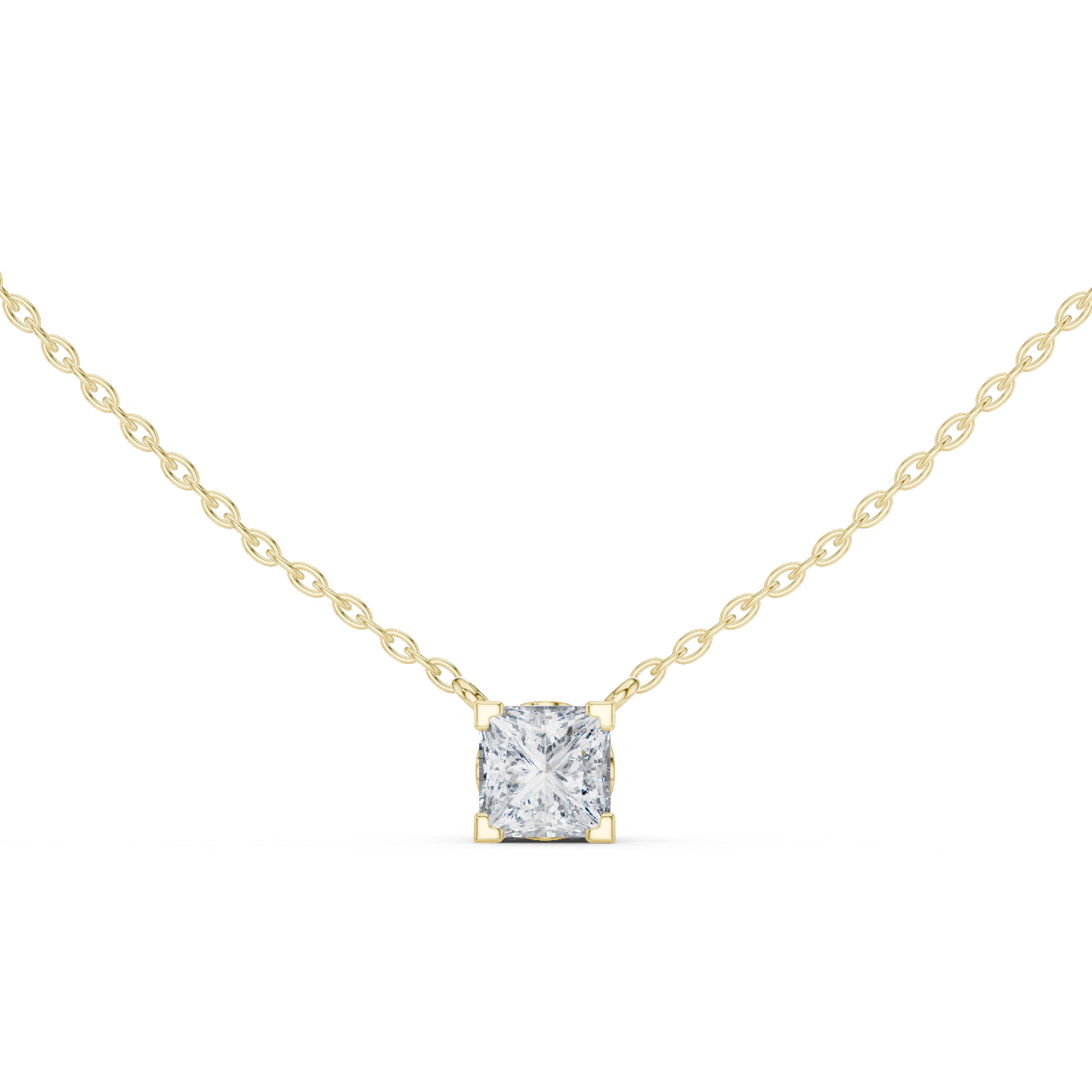 14K Solid Gold Lab Diamond Solitaire Pendant Necklace, Yellow Gold